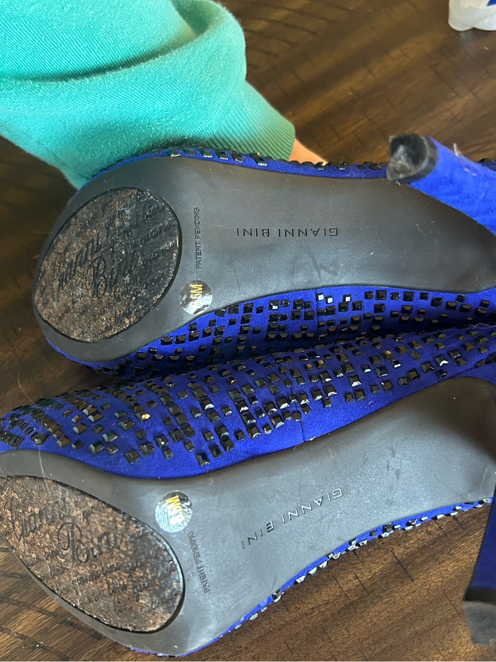 Gianni Bini Cobalt Blue Peep-Toe Embellished Stiletto Heels - Picture 5 of 6